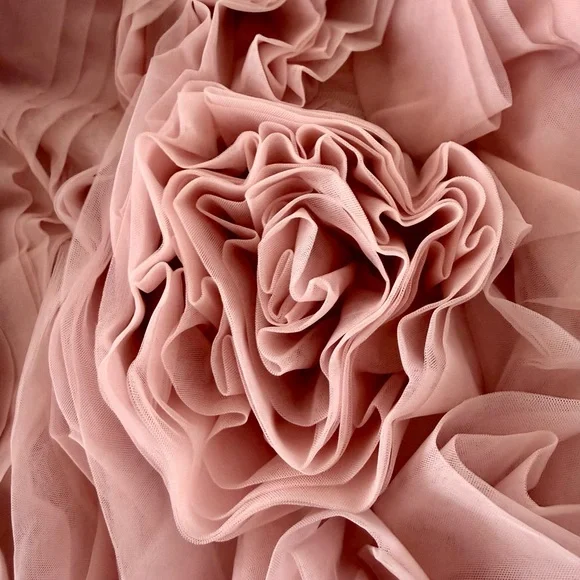 Milla Strapless Dress. Dramatically flowered tulle dress in misty pink. - Picture 8 of 13